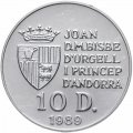 Андорра 10 динеров 1989 год - Чемпионат мира по футболу 1990 /карта Италии/