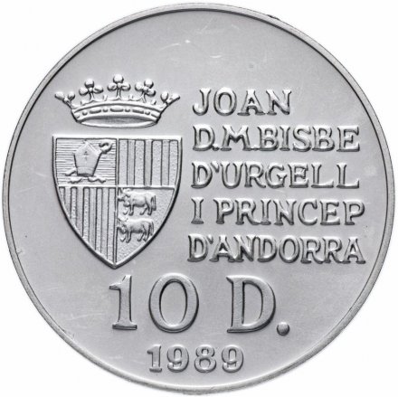 Андорра 10 динеров 1989 год - Чемпионат мира по футболу 1990 /карта Италии/