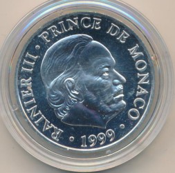 Монета Монако 100 франков 1999 год - 50 лет правлению Ренье III