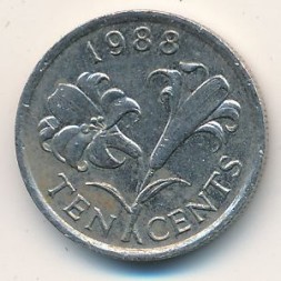 Монета Бермудские острова 10 центов 1988 год