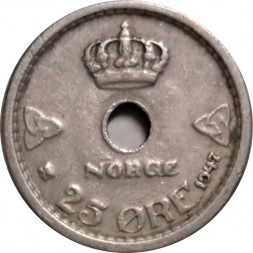 Норвегия 25 эре 1947 год - Король Хокон VII