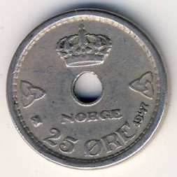 Норвегия 25 эре 1947 год - Король Хокон VII