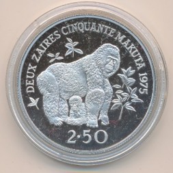 Монета Заир 2 1/2 заира 1975 год