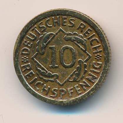 Веймарская республика 10 рейхспфеннигов 1929 год (F)