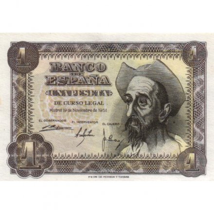 Испания 1 песета 1951 год - Портрет Дон Кихота aUNC