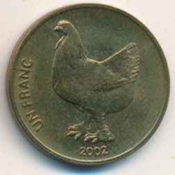 Конго, Демократическая республика 1 франк 2002 год - Животные. Порода куриц Брама