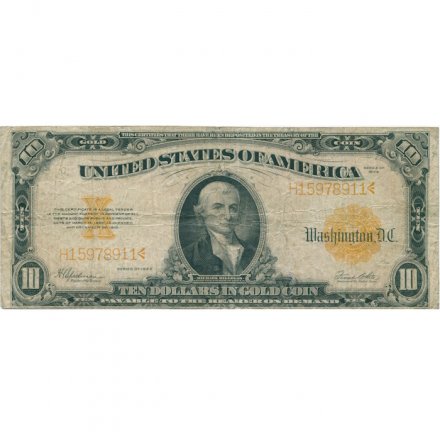 США 10 долларов 1922 год - Золотой сертификат - F