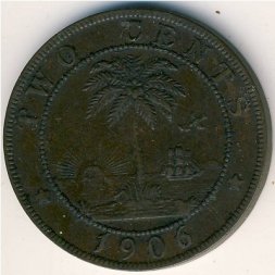 Либерия 2 цента 1906 год
