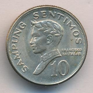 Филиппины 10 сентимо 1972 год - Франсиско Бальтасар