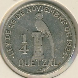 Гватемала 1/4 кетсаля 1928 год