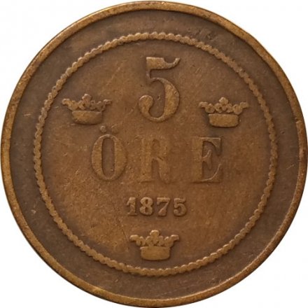 Швеция 5 эре 1875 год - Король Оскар II