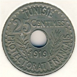 Тунис 25 сентим 1919 год