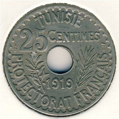 Тунис 25 сантимов 1919 год