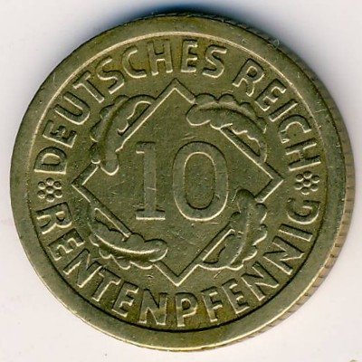 Веймарская республика 10 рентенпфеннигов 1924 год (E)