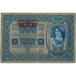 Австро-Венгрия 1000 крон 1902 год - горизонтальная надпечатка - VF+