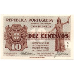 Португалия 10 сентаво 1925 год - UNC-