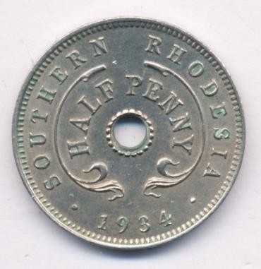 Южная Родезия 1/2 пенни 1934 год