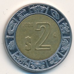 Монета Мексика 2 песо 2004 год - Хохлатый сокол