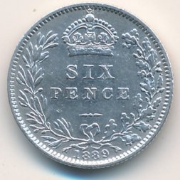 Великобритания 6 пенсов 1889 год