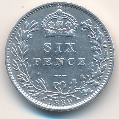 Великобритания 6 пенсов 1889 год