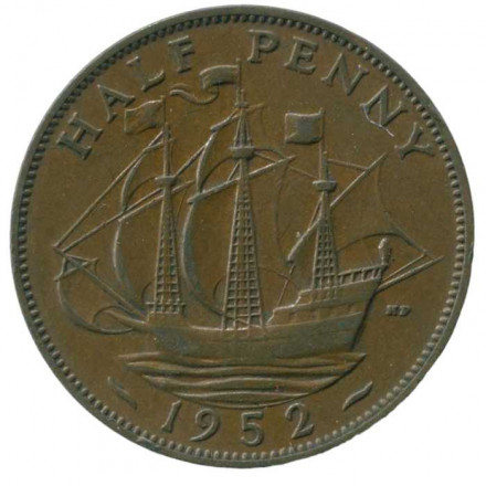 Великобритания 1/2 пенни 1952 год