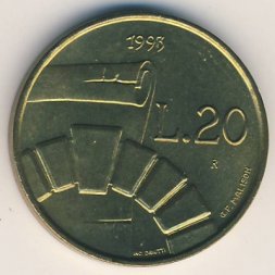Сан-Марино 20 лир 1993 год