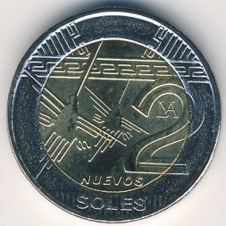 Монета Перу 2 новых соля 2011 год
