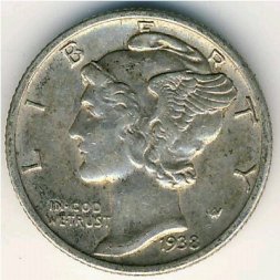 США 1 дайм (10 центов) 1938 год