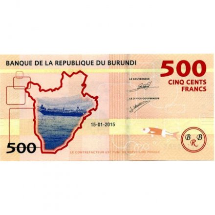 Бурунди 500 франков 2015 год - Контурная карта. Ветвь кофе UNC