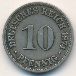 Германия 10 пфеннигов 1874 год (B)