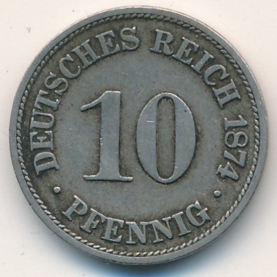 Германия 10 пфеннигов 1874 год (B)