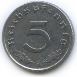 Третий Рейх 5 рейхспфеннигов 1943 год (A)