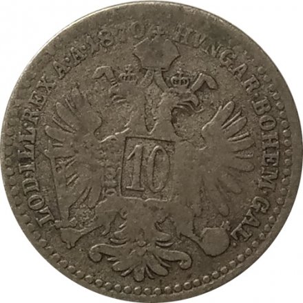 Австрия 10 крейцеров 1870 год