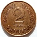 Латвия 2 сантима 1937 год (редкая)