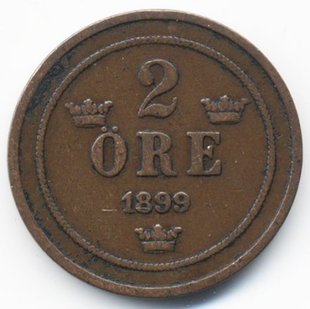 Швеция 2 эре 1899 год - Король Оскар II