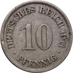 Германия 10 пфеннигов 1911 год (J)