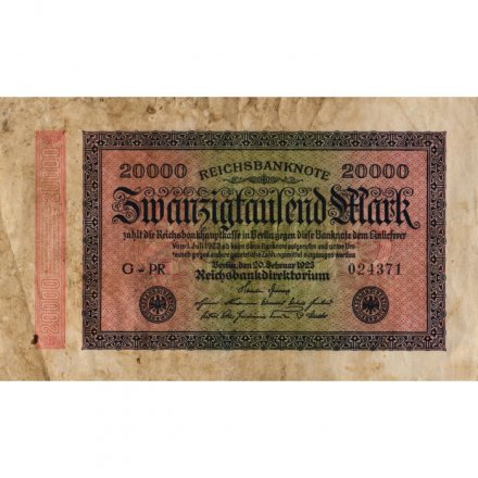 Германия (Веймарская Республика) 20000 марок 1923 год - Водяной знак - волны - F