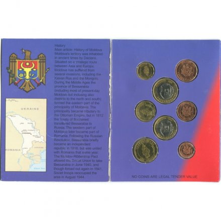 Набор из 8 пробных евромонет Молдавия 2004 год (в буклете)