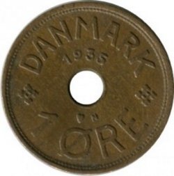 Дания 1 эре 1935 год - Король Кристиан X