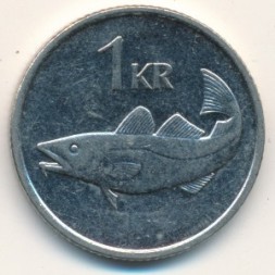 Монета Исландия 1 крона 1992 год - Треска