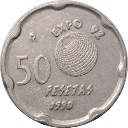 Испания 50 песет 1990 год - Экспо 1992. Хуан Карлос I