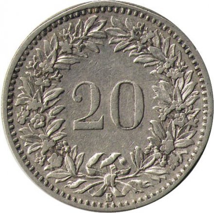 Швейцария 20 раппенов 1883 год