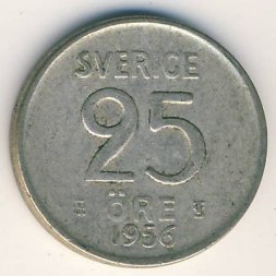 Швеция 25 эре 1956 год - Густав V
