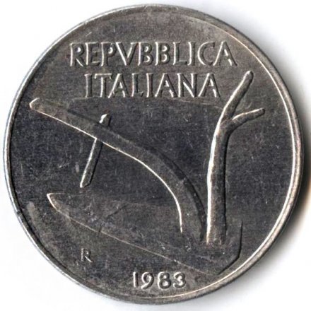 Италия 10 лир 1983 год