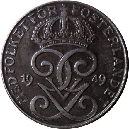 Швеция 2 эре 1949 год - Король Густав V