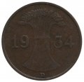 Веймарская республика 1 рейхспфенниг 1934 год (D)