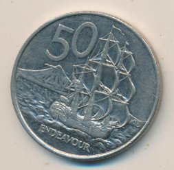 Новая Зеландия 50 центов 2002 год - Парусник «ENDEAVOUR»