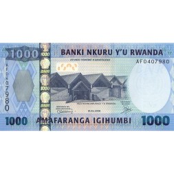 Руанда 1000 франков 2008 год - Обезьяна в парке вулканов Вирунга UNC