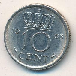 Нидерланды 10 центов 1963 год - Королева Юлиана