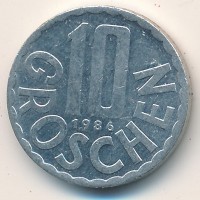 Монета Австрия 10 грошей 1986 год